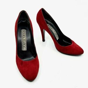Vintage 80s NORMA KAMALI Red 100% Suede Pumps